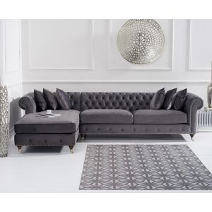 Oak Furniture Superstore Chiswick Extra Large Dark Grey Velvet Left Facing Chesterfield Corner Chaise Sofa