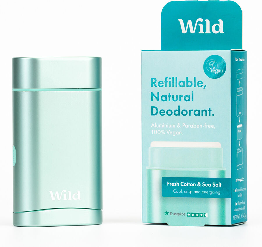 Wild Aqua Case and Fresh Cotton & Sea Salt Deodorant Starter Pack - 40g