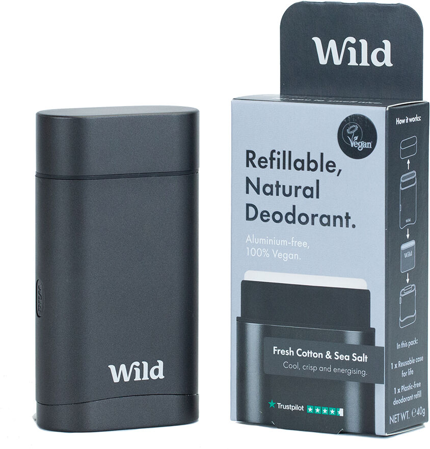 Wild Men's Black Case and Fresh Cotton & Sea Salt Deodorant Starter Pack - 40g