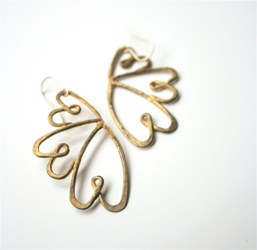 LA Jewellery Three Hearts Entwined Recycled Brass Earrings