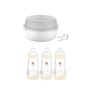 MAM Microwave Steam Steriliser with Taupe 260ml Bottle Set