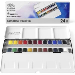 Winsor & Newton Cotman 24 Half Pan Watercolour Paint Metal Sketch Box