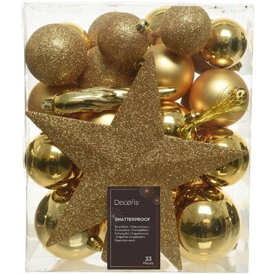 Decoris Gold Star and Baubles Set - Christmas Decorations Decoris Gold Star and Baubles Set - Christmas Decorations