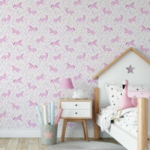 Catherine Lansfield Folk Unicorn Wallpaper, Pink & White Catherine Lansfield Folk Unicorn Wallpaper, Pink & White