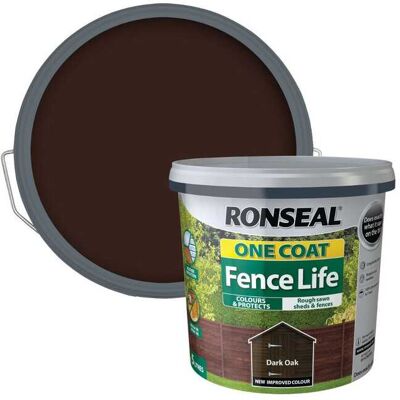 Ronseal One Coat Fencelife Paint, 5L, Dark Oak Ronseal One Coat Fencelife Paint, 5L, Dark Oak