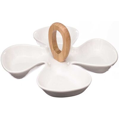 Bamboo Handle Porcelain Snack and Dip Bowl - Serving Dish Bamboo Handle Porcelain Snack and Dip Bowl - Serving Dish