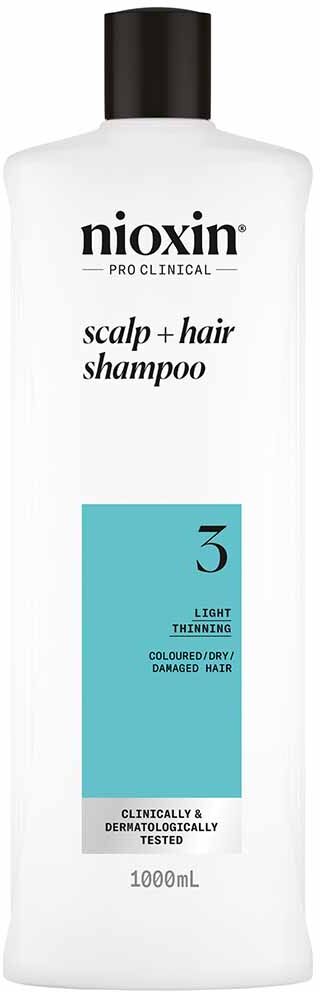 Nioxin System 3 Scalp + Hair Thickening Shampoo for Coloured, Dry and Damaged Hair with Light Thinning 1L