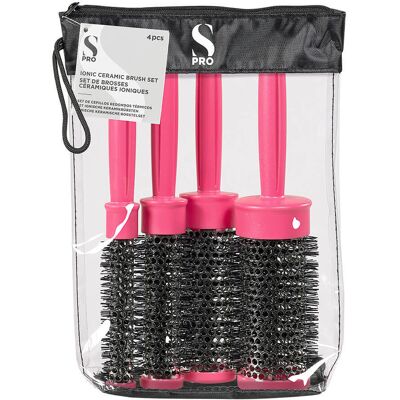 S-PRO Heat Retainer Brush Set, Pack of 4 in Pink S-PRO Heat Retainer Brush Set, Pack of 4 in Pink