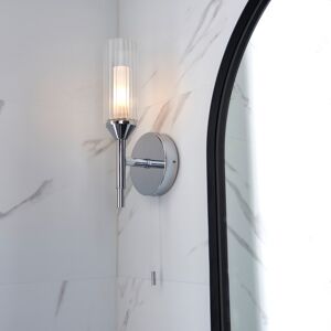 Prestige Icon Graphic Bathroom Single Wall Light In Chrome Finish With Double Glass Shade IP44