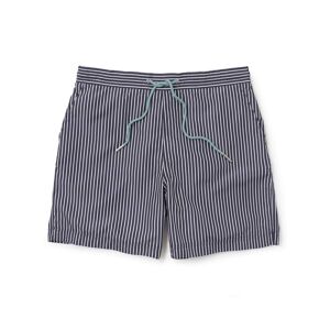 Savile Row Company Navy White Reverse Stripe Recycled Swim Shorts S - Men