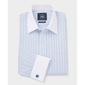 Savile Row Company Sky Blue Reverse Stripe Classic Fit Shirt With White Collar & Cuffs 20