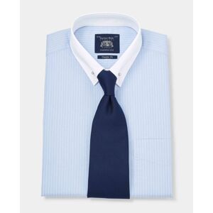 Savile Row Company Sky Blue White Stripe Classic Fit Pin Collar Shirt With White Collar & Cuffs - Double Cuff 20