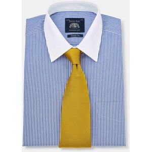 Savile Row Company Royal Blue White Stripe Classic Fit Shirt With White Collar & Cuffs - Double Cuff 20