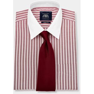 Savile Row Company Dark Red White Stripe Classic Fit Shirt With White Collar & Cuffs - Double Cuff 20