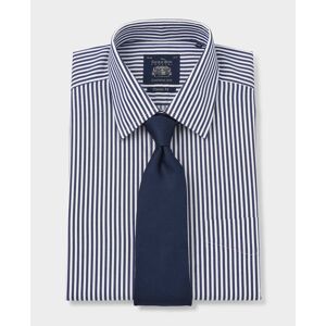 Savile Row Company Navy White Stripe Classic Fit Non-Iron Shirt - Single Cuff 20
