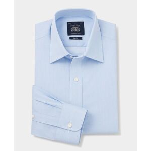 Savile Row Company Blue White Ticking Stripe Slim Fit Shirt - Single Cuff 17