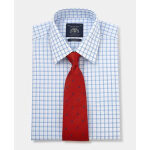 Savile Row Company Blue White Check Classic Fit Shirt - Single Cuff 20
