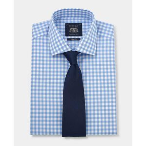 Savile Row Company Blue White Check Slim Fit Shirt - Single Cuff 15