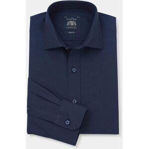 Savile Row Company Dyed Navy End On End Classic Fit Shirt - Single Cuff 16