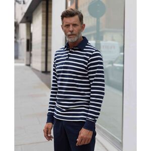 Savile Row Company Navy White Stripe Long Sleeve Polo Shirt XXL - Men