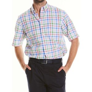 Savile Row Company Multi Check Linen-Blend Short Sleeve Shirt S - Men