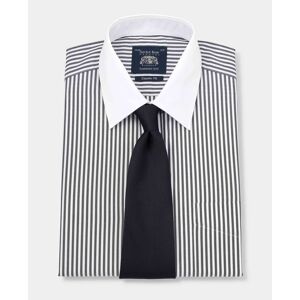 Savile Row Company Black Stripe Classic Fit Contrast Collar Shirt With White Collar & Cuffs 19