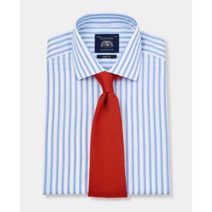 Savile Row Company Sky Blue Slim Fit Striped Shirt - Double Cuff 15
