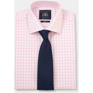 Savile Row Company Pink White Check Slim Fit Shirt - Double Cuff 15