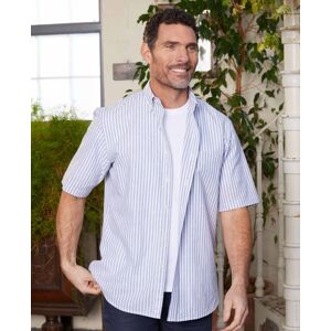 Savile Row Company White Blue Stripe Linen-Blend Short Sleeve Shirt S - Men
