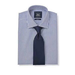Savile Row Company White Navy Bengal Stripe Slim Fit Shirt - Double Cuff 17" Standard Single - Men