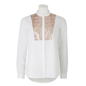 Savile Row Company Women's White Cotton Bibbed Sequinned Shirt 14 - Women