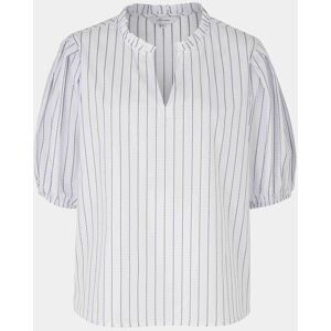 Savile Row Company White Blue Stripe Frill Trim Short Sleeve Women's Shirt 14 - Women