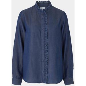 Savile Row Company Women's Denim Blue Semi Fitted Frilly Shirt 14 - Women