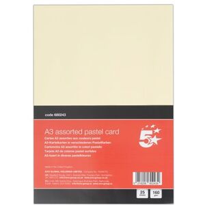 5 Star A3 Pastel Card 160gsm Pack of 25 FS680243 5 Star A3 Pastel Card 160gsm Pack of 25 FS680243