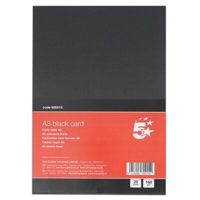 5 Star A3 Black Card 160gsm Pack of 25 FS680015 5 Star A3 Black Card 160gsm Pack of 25 FS680015