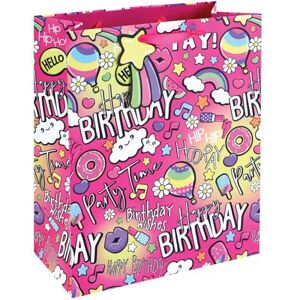 Eurowrap Girly Text Gift Bag Large Pink Pack of 6 36896-2C Eurowrap Girly Text Gift Bag Large Pink Pack of 6 36896-2C