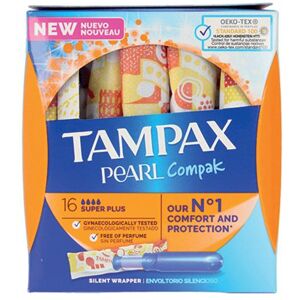 Tampax Compak Pearl Super Plus Applicator Tampons Boxed x16 (Pack of 4) C006297