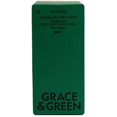 Grace and Green Organic Cotton Applicator Tampons Super (Pack of 14) GGOTAS008 Grace and Green Organic Cotton Applicator Tampons Super (Pack of 14) GGOTAS008