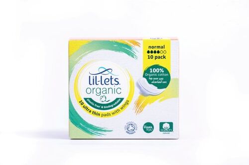 Lil-Lets Organic Sanitary Pads Ultra Thin with Wings Normal x10 (Pack of 24) 94ORGNO10