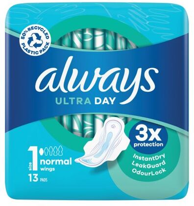 Always Ultra Day Sanitary Pads Normal With Wings Size 1 Packet x13 Pads (Pack of 16) C005790