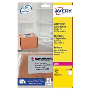 Avery Waterproof Paper Label 199x289mm 1 Per Sheet (Pack of 25) L7997-25