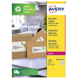 Avery Laser Label Recycled 21 Per Sheet Wht (Pack of 2100) LR7160-100