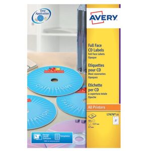 Avery Laser CD/DVD Full Face Label 2 Per Sht Wht (Pack of 50) L7676-25