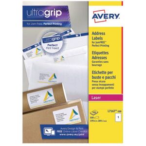 Avery Ultragrip Laser Labels 199.6x289.1mm Wht (Pack of 500) L7167-500