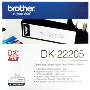 P-Touch Brother Continuous Paper Labelling Tape 62mm x 30.48m Black on White DK22205