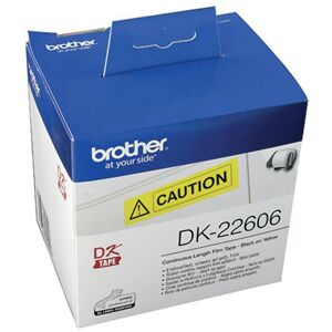 P-Touch Brother Continuous Film Labelling Tape 62mm x 15.24m Black on Yellow DK22606