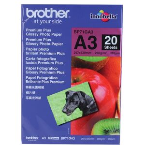 Brother A3 Premium + Glossy Photo Paper (Pack of 20) BP71GA3