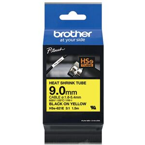 Brother Hse Heat Shrink Tube Tape Cassette 9.0mm x 1.5m Black on Yellow HSE621E