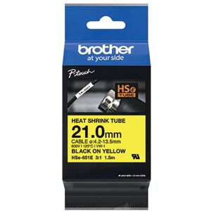 Brother Hse Heat Shrink Tube Tape Cassette 21.0mm x 1.5m Black on Yellow HSE651E