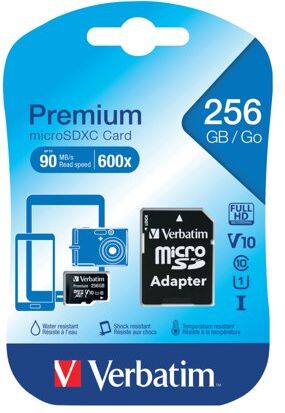 Verbatim Premium Micro SDXC Card with Adapter 256GB C10/U1 44087